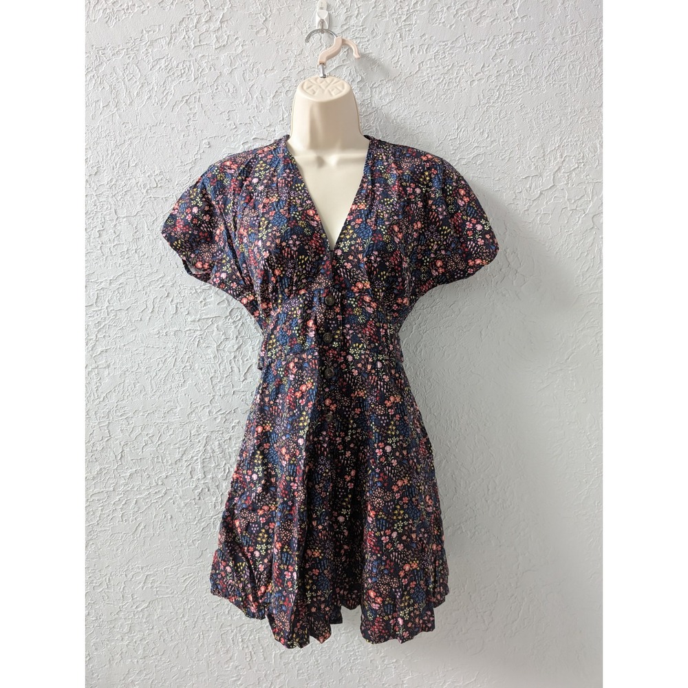 Marine Layer Camila Navy Floral Tie Back Mini XS Dress Lyocell Moody Blooms